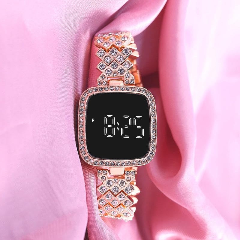 Watch for Girls Diamond Touch Screen LED Watch for Ladies Stylish Fashion Watch For Girls in Silver Stone Square Dial Shape For Gift