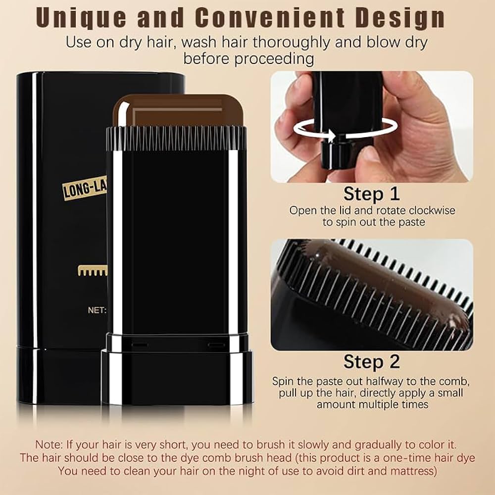 Instant Root Touch-Up Hair Color Comb Stick | Waterproof & Sweatproof Hair Dye Comb | Long-Lasting Hair (Color Black/Brown)