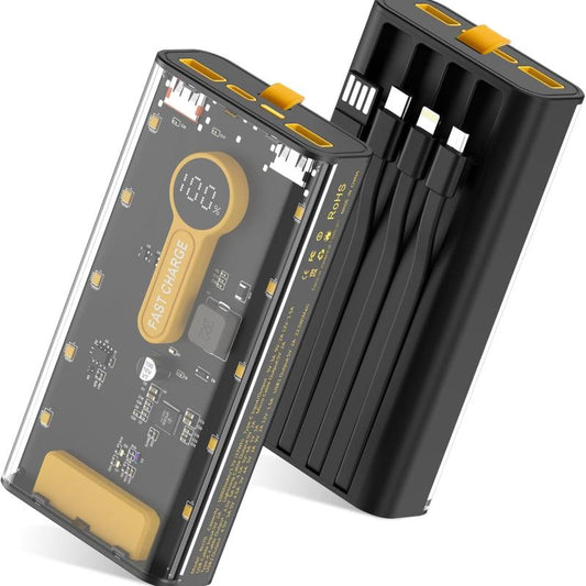 10000mAh Fast Charging Power Bank | 22.5W Portable Charger with Built-in Cables