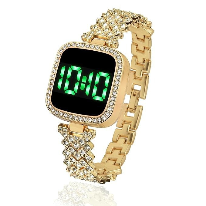Watch for Girls Diamond Touch Screen LED Watch for Ladies Stylish Fashion Watch For Girls in Silver Stone Square Dial Shape For Gift